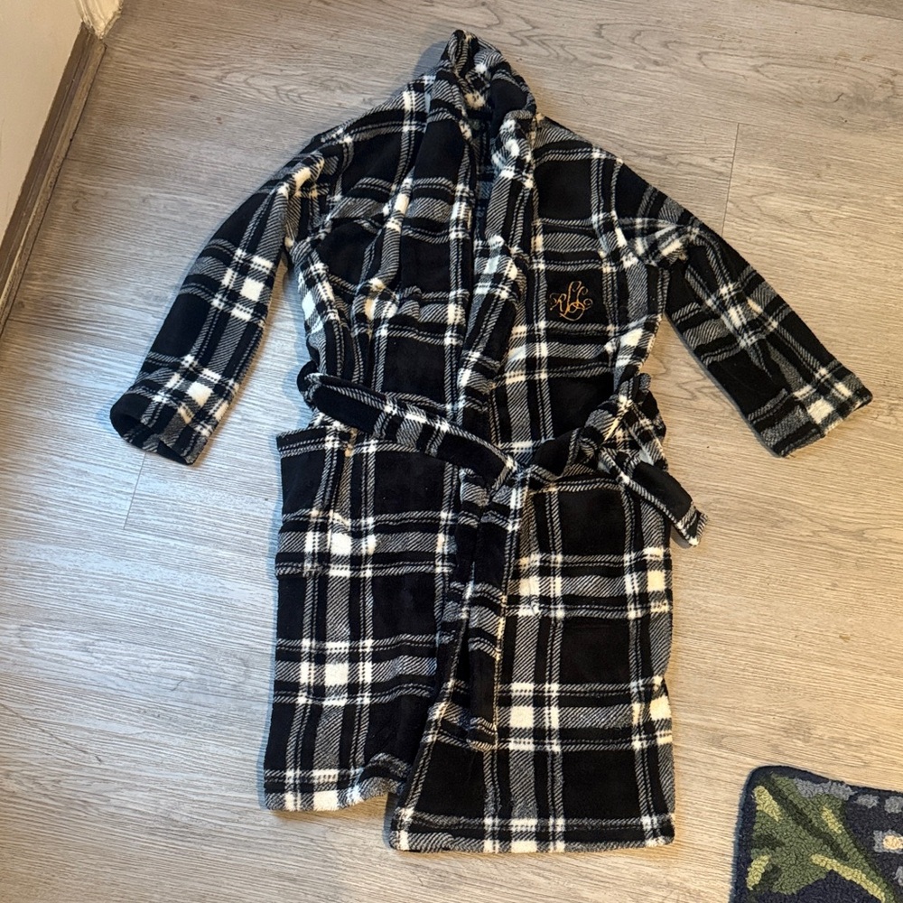 Ralph Lauren Plaid Hooded Robe with Embroidered Logo